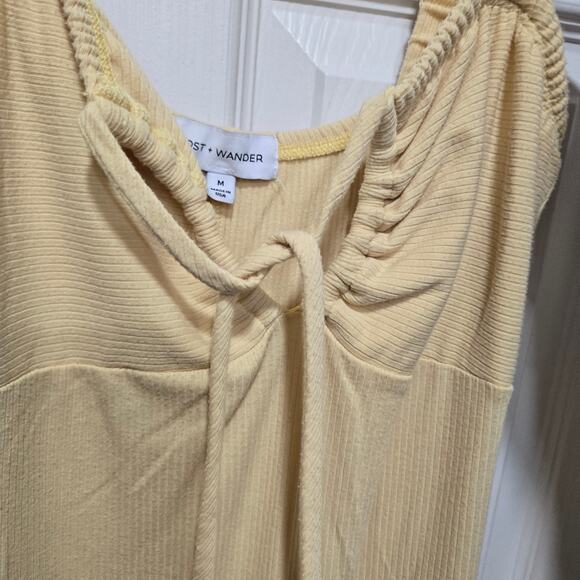 Lost + Wander M Yellow Ribbed Knit Midi Dress Adjustable Tie Front - Picture 4 of 9